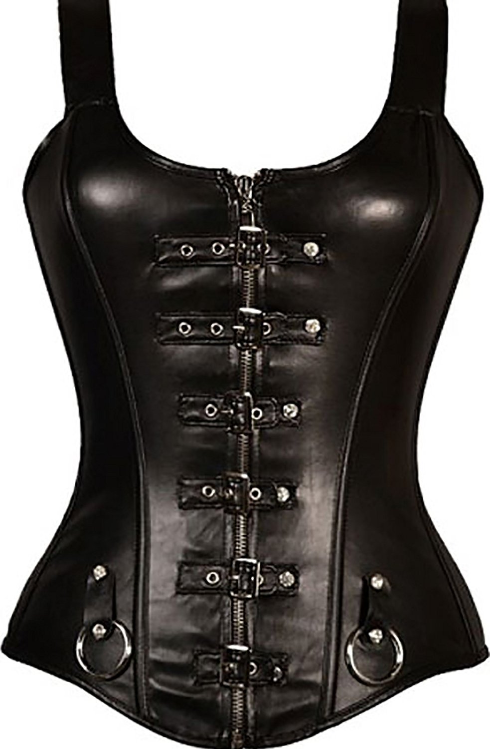 Rose Memery Women's Leather With Zipper Corset Waist Bustier with Skirt